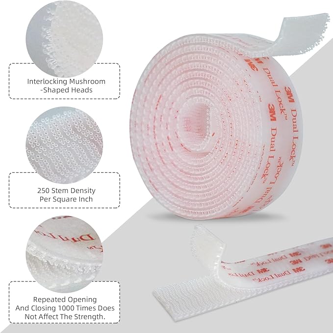 3M Dual Lock SJ3560 1"×4ft Clear 1 Pack Reclosable Fastener Mounting Tape Interlocking Mushroom Shaped Strong Adhesive Hook Lock Sticky Tape for Indoor and Outdoor(DC2512)