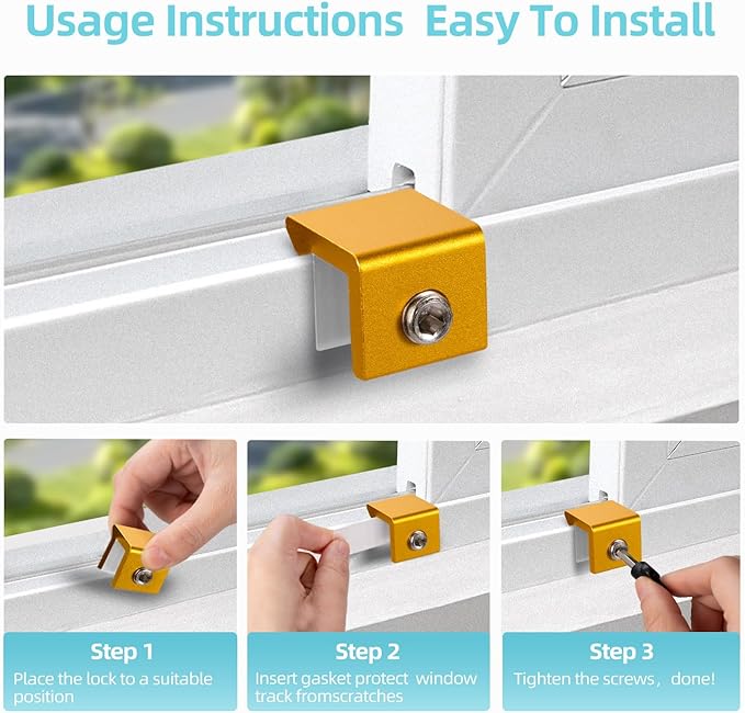 Window Locks for Up and Down Windows 4 Pack Window Stopper Sliding Window Lock for Vertical Horizontal Sliding Windows Doors with Key Aluminum Window Security Locks Child Proof(Golden Small)