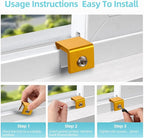 Window Locks for Up and Down Windows 4 Pack Window Stopper Sliding Window Lock for Vertical Horizontal Sliding Windows Doors with Key Aluminum Window Security Locks Child Proof(Golden Small)