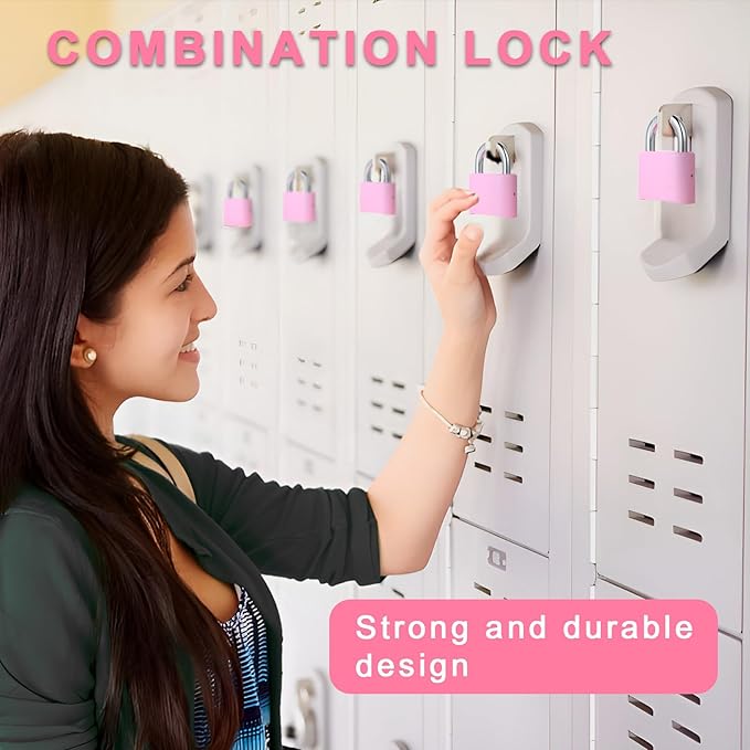 DELSWIN 4-Digit Combination Lock Outdoor Padlock - Heavy Duty Locker Lock with Hardened Steel Shackle, Waterproof Combo Lock for Gym Locker, Hasp Storage, Shed, Fence, Gate (Pink,1Pcs)
