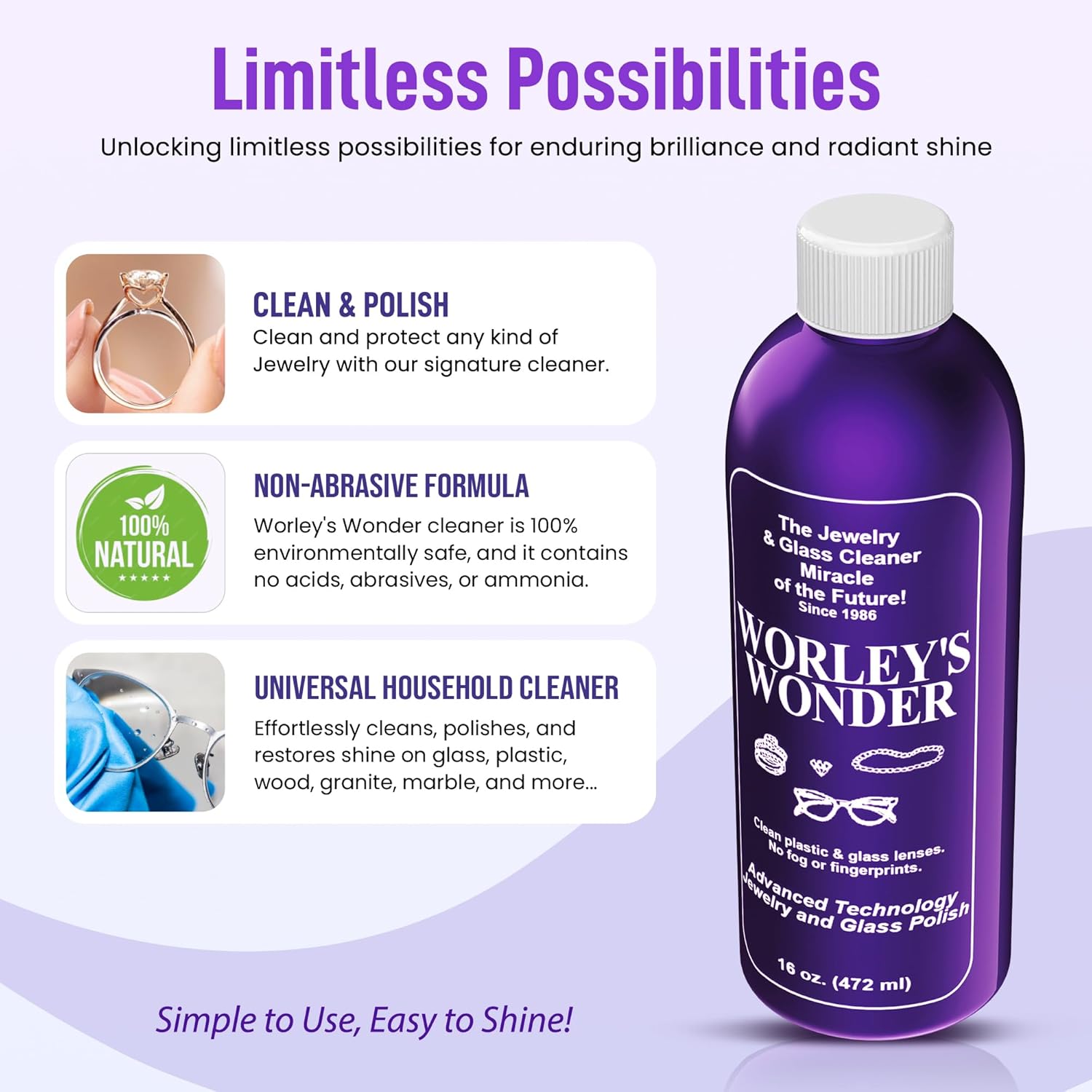 Worley's Wonder Jewelry & Glass Cleaner (16 Ounce Refill Bottle)