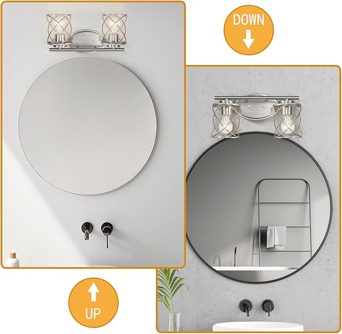 Mavcadonf Modern Vanity Lights - 2 Lights Over Mirror, Brushed Nickel with Cage Shade, Bathroom & Bedroom Wall Lamp