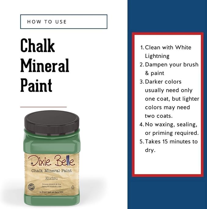Dixie Belle Paint Company Chalk Finish Furniture Paint - Kudzu (32oz) - Matte Natural Green Chic Chalk Mineral DIY Furniture Paint