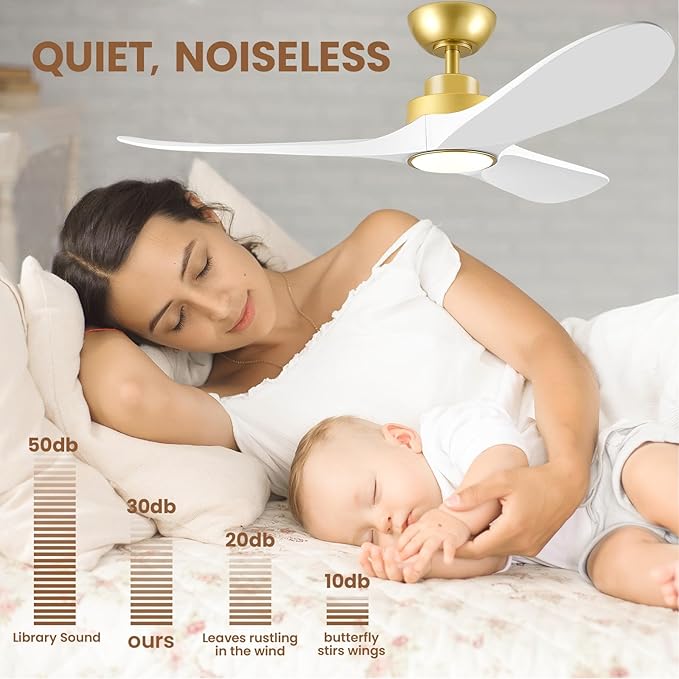 52" Ceiling Fans with Lights, Low Profile Modern Ceiling Fan with Remote Control, DC Motor, Reversible, 3CCT, Dimmable, Noiseless, Indoor Outdoor Ceiling Fans for Bedroom, Living Room, Dining Room