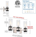 MELUCEE 3-Light Bathroom Light Fixtures Brushed Nickel, Farmhouse Vanity Lighting with Ribbed Clear Glass Shade Bathroom Bar Light Fixtures for Kitchen Bedroom Hallway, E12 Base