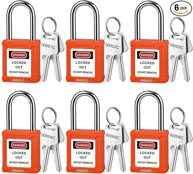 Lockout Tagout Locks 6-Pack｜OSHA Orange Loto Locks Keyed Different｜2 Keys/Lock for Industrial Machinery & Electrical Panels｜Chrome Steel & Laser Coding