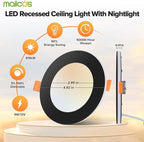 MAILCOS 12 Pack Black 4 Inch 5CCT LED Recessed Ceiling Light with Night Light, 2700K-5000K Selectable, Ultra-Thin Lighting, 12W=110W, 1050LM, Dimmable Canless Wafer Downlight ETL Certificated