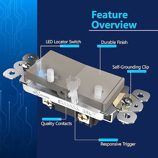 LIDER Minimalist Design Matte Finish Lighted 4-Way Decorator Light Switch, Four Way Frameless Rocker Switch, Residential/Commercial Grade, 15A 120V/277V, UL Listed, LS15-4W-NK, Nickel