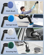 Leebein Electric Spin Scrubber, Shower Scrubber with 4 Adjustable Angles and 8 Brush Heads, Electric Scrubber with Long Handle & Remote Controller, Cleaning Brush for Bathroom, Tub, Floor (Black)