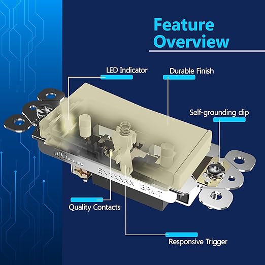 LIDER Minimalist Design Matte Finish Lighted Decorator Switch, Frameless Paddle Light Switch with Locator Light, Grounding Screw, 15A 125V, UL Listed, LS15-1P-I, Ivory