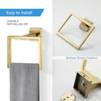 LANC Hand Towel Rings for Bathroom Wall Mount Brushed Gold Square Hand Towel Holder for Bath Kitchen Lavatory SUS304 Stainless Steel Contemporary Style Shower Towel Towel Racks Hanger, A8896BG