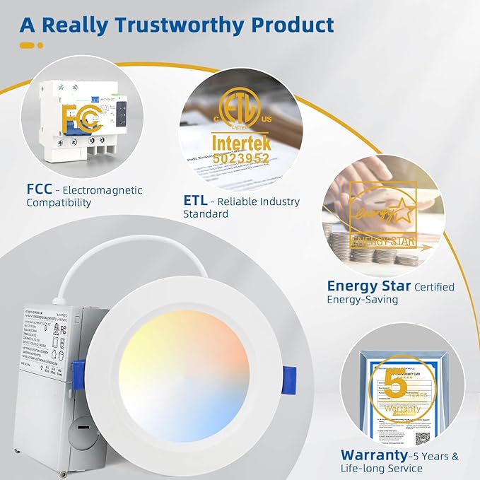 4 Pack LED Recessed Lighting 6 Inch,1800LM 16W=200W, 3000K Ultra-Thin Can Lights with Junction Box, Retrofit Dimmable Recessed Lights, Canless Wafer Downlight - ETL & Energy Star Certified