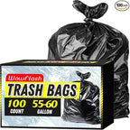 100 Count 55-60 Gallon Trash Bags, Sturdy & Tear-Resistant Commercial Can Liners 55 Gallon, Large Garbage Bags, Large Black Trash Bags for Commercial, Lawn and Leaf Bags