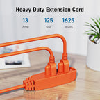 K KASONIC - 12-Feet 3 Outlet Extension Cord, UL Listed, 16/3 SJTW 3-Wire Grounded, 13 Amp 125 V 1625 Watts, Multi-Outlet Indoor/Outdoor Use, Orange