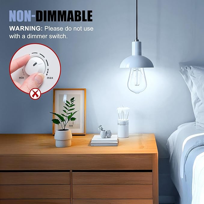 Brightown 6 Pack LED Edison Bulbs, 6W, Equivalent 60W, High Bright 5000K White,750 Lumens, Non-Dimmable, E26 Medium Base ST58 Antique Filament Bulbs with 83+ CRI for Ceiling Fan Bathroom Porch