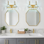 Vintage Bathroom Vanity Light, 2-Light Gold Vanity Lighting Fixture with Flower Glass Shade, Bathroom Lighting Fixtures Over Mirror