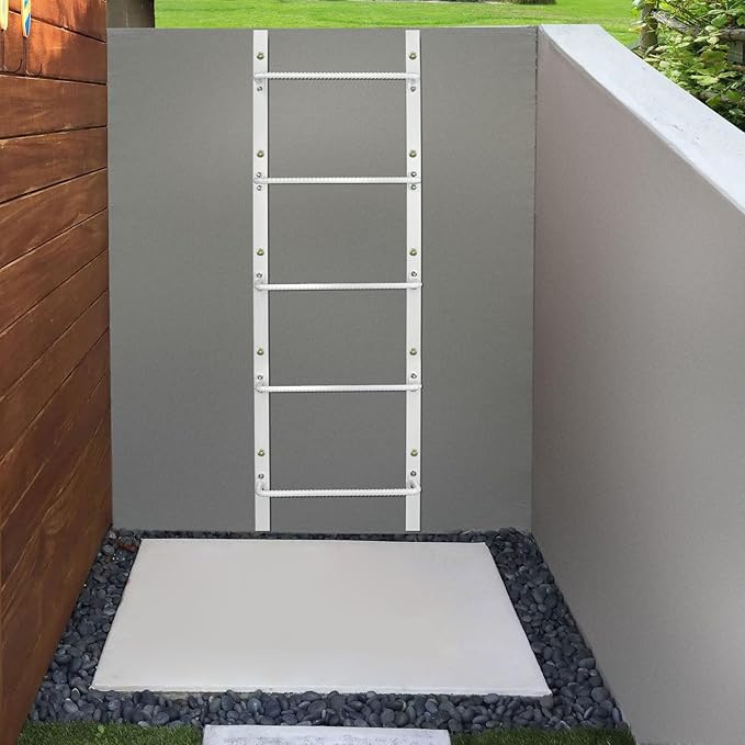 5-Rung Heavy Duty Steel Fire Escape Ladder, Powder-Coated Basement Egress Window Ladder, Wall Mounted, 56.2" L x 17.9" W, White