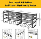 Wall Mount Power Tool Organizer, 4 Layer 8 Drill Hangers Storage Rack, Tool Organizers and Storage for Garage, Workshop, Pegboard, Shed - 33 inch