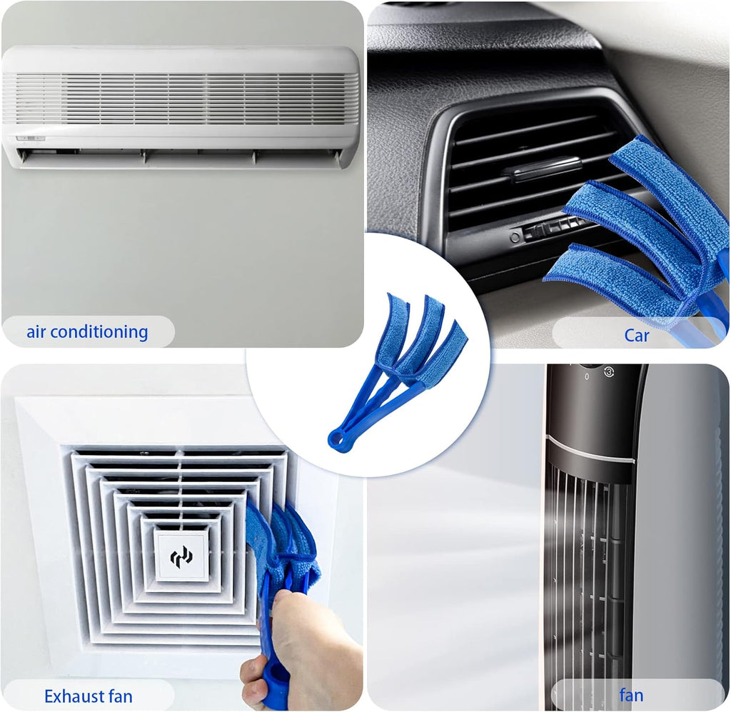 2Pcs Window Venetian 7 Finger Blind Cleaner Duster Tool and 2Pcs dust-Removing Brushes（Orange,Yellow, Blue）