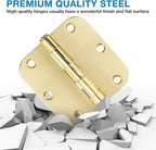 6 Pack Rounded Door Hinges 3.5 inch X 3-1/2" 5/8 Radius, Polished Brass 3 ½ Inch Gold Interior Standard Hinge for Bedroom Wood/French Style Clear Glass Doors Easy Install Hardware Decor Accessories
