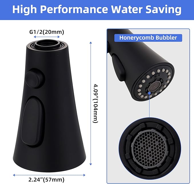 iFealClear Universal Kitchen Faucet Head Replacement, 3 Modes Pull Down Faucet Spray Head Replacement Compatible with Moen Delta Kitchen Sink Faucet, 15 Adapters Available, Matte Black