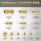 46pcs Brass Compression Tube Pipe Fittings Assortment Kit, Taiidaues 1/8" 3/16" 1/4" 5/16" 3/8" 1/2" OD Compression Union Connector & Compression Sleeves Ferrules