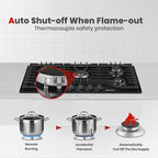 GASLAND 36 Inch Gas Cooktop 5 Burner, PRO GH2365EF, Built-in NG/LPG Convertible Stovetops, Gas Countertop Plug-in with Thermocouple Protection, Black