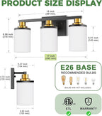 DORESshop 17 Inch Bathroom Light Fixtures, 3-Light Black and Gold Bathroom Lighting Fixtures Over Mirror with Milk Glass Shade, Vanity Lights for Living Room Bedroom