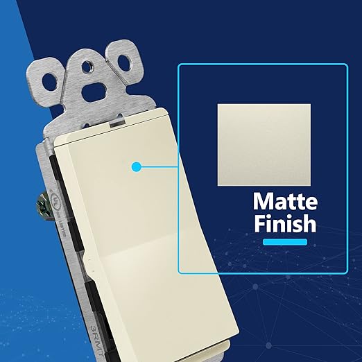 LIDER Minimalist Design Matte Finish Lighted Decorator Switch, Frameless Paddle Light Switch with Locator Light, Grounding Screw, 15A 125V, UL Listed, LS15-1P-LA5P, Light Almond, 5 Pack