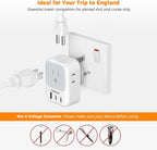 TESSAN US to UK Plug Adapter, Type G Travel Adaptor with 4 Electrical Outlets 3 USB Ports (2 USB C), Ireland Power Adapter for USA to England London Scotland Dubai Singapore Qatar Kenya British