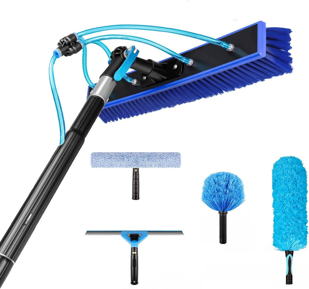 26FT Window Cleaning Brush Kit, 4-26ft Adjustable Water Fed Pole Kit, Solar Panel Cleaning Brush and Pole, Window Roof Solar Panel Washing Cleaner Equipment Kit