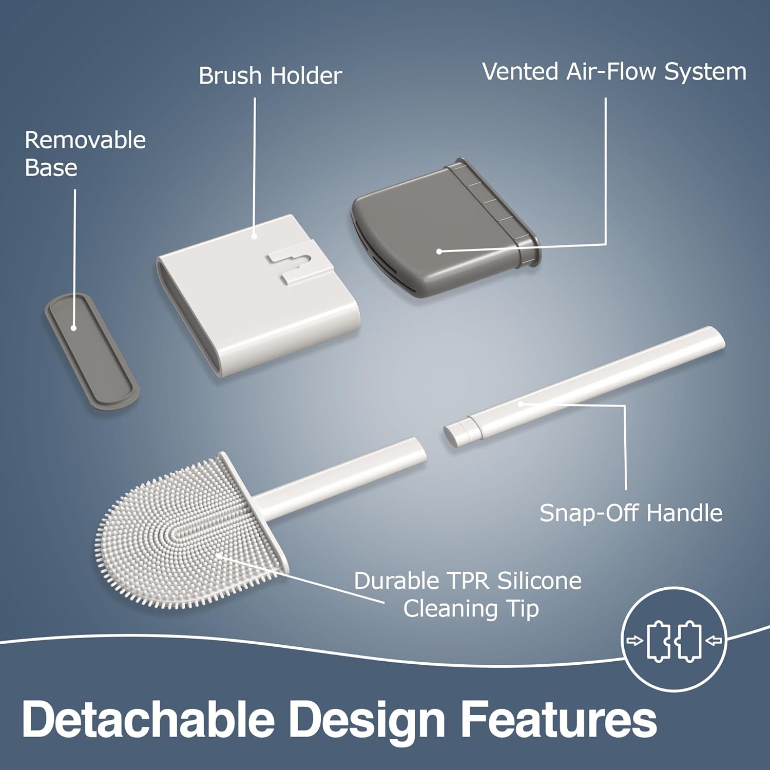 3 Pack Silicone Toilet Brushes & Holders– Includes 3 Crevice Brushes for Bathroom, Long Non-Slip Handle – Durable Bathroom Cleaning Set.