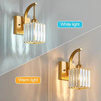 Wall Sconces, Set of 2 Gold Crystal Vanity Lights, Modern Wall Lamp for Bathroom, Hallway, and Makeup, Easy Installation