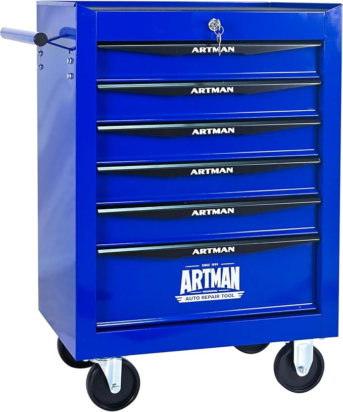 6 Drawers Rolling Tool Box on Wheels, Multifunctional Tool Chest Cabinet with Lock, Drawers Rolling Tool Cart Trolley Organizer Tool Storage Case for Warehouse,Garage,Workshop (Blue)