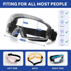 Anti Fog Safety Goggles Over Glasses, ANSI Z87.1 Certified Eye Protection for Chemistry Lab Work & Industrial Use - Wide Vision Clear Lens - Extreme Impact Resistance - Adjustable Strap (2 Pack)