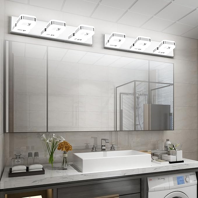 Tipace LED Modern Bathroom Vanity Light Fixtures (3-Light,23.6-Inch), Acrylic Chrome Bathroom Wall Lighting Fixtures Over Mirror (Cool White 5500K) with Rotatable Vanity Lights Heads