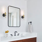 Black and Gold Bathroom Light Fixtures Over Mirror, Wall Sconces Set of 2 with Knurled Texture, Modern Industrial Vanity Lights with Clear Glass Tube Shade, Matte Black and Gold Wall Lamps for Bedroom