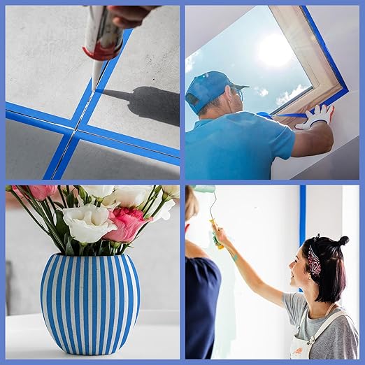 20 Rolls Blue Painters Tape 1 Inch Wide 0.94In x 1100 Total Yards Bulk Blue Masking Tape, Heat Resistant Washi Tape for Wall Painting DIY Projects, Sharp Lines