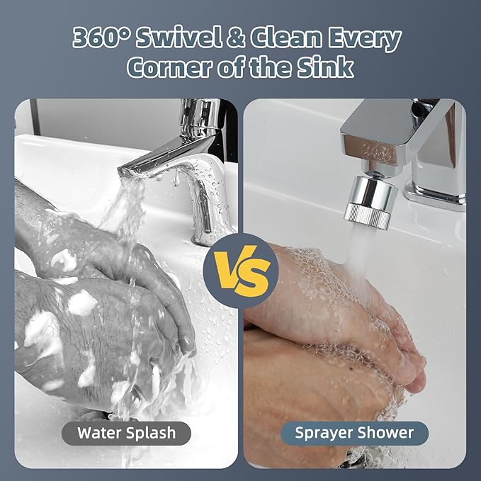 Hibbent Dual Water Flow Sprayer Kitchen Sink Aerator - 360-degree Swivel Bathroom Faucet Aerator, Easy One-Hand Control, 1.8 GPM-55/64 Inch-27UNS Female Thread, Chrome