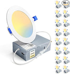 Ensenior 16 Pack 4 Inch LED Recessed Ceiling Light, Dimmable, 3000K-5000K 3CCT, 750LM 9W 120V, High Brightness Canless Wafer Downlight - ETL&FCC&IC
