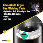 PrimeWeld 100% Argon Gas Welding Tank Full 40CF | DOT 3AA | USA CGA 580 Valve | Best Gas for TIG Welding Applications | Cylinders Full & Ready to Use