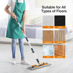 18" Microfiber Flat Mops for Floor Cleaning, Commercial Dust Mop for Hardwood Floors with Stainless Steel Handle - 6 Reusable Flat Mop Refills and 1 Dirt Removal Scrubber Included