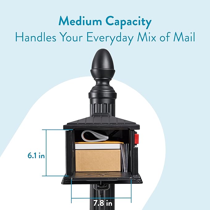 Architectural Mailboxes Stratford Plastic Mailbox and Post Kit, SC000BAM, Black, Medium Capacity