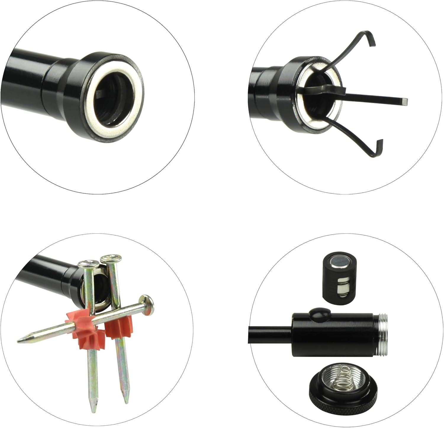 24.4 in Claw Grabber Tool,Bendable Hose Reacher Pickup with LED Light,4 Claw Picking Tool for Garbage Litter Pick Home Sink Drain and Metal Small Items. (Black)