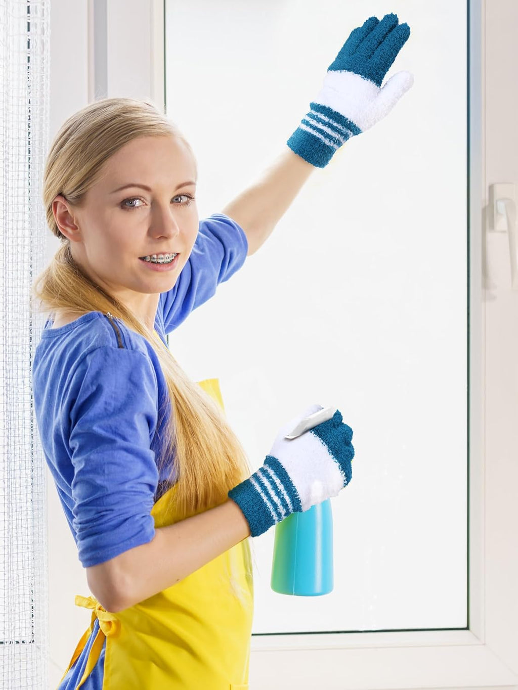 Patelai 3 Pairs Microfiber Plant Dusting Gloves Leaf Cleaning Gloves for Indoor Plants, Blinds, Furniture, House (Large,Dark Blue, Gray, Khaki, White)