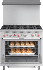 KoolMore KM-CR36-NG 36 in. 6 Burner Commercial Natural Gas Range with Oven, Solid Black