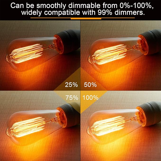 LUXON Edison Bulbs 60 watt,ST64 Incandescent Light Bulb, Antique Vintage Style,Dimmable Amber Glass 2000K Warm E26 Base,for Wall Sconce Retro Fixture (Pack of 6)