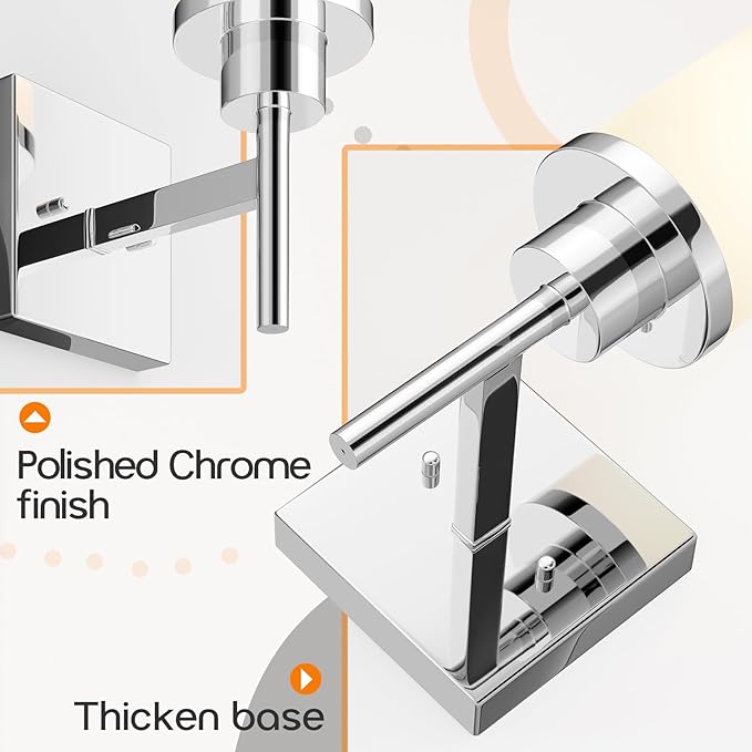 Vanity Lights Polished Chrome Bathroom Light Fixtures with White Frosted Glass Shade, Wall Sconce for Mirror Hallway Entrance Porch T001CH-L1