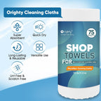 Orighty Microfiber Cleaning Cloths, 75 Sheets Shop Towels, Reusable Paper Towels Shop Rags, Washable Microfiber Towel Roll Cleaning Rags for Cars, House, Kitchen, 11.5’’ x 11.5’’, White