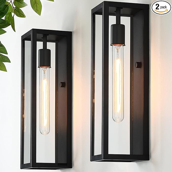 16'' Large Outdoor Wall Lights Exterior 2Pack, Waterproof Matte Black Exterior Lighting Fixtures Wall Mount, Front Porch Lights Outdoor Wall Sconces Exterior Coach Lights for Garage